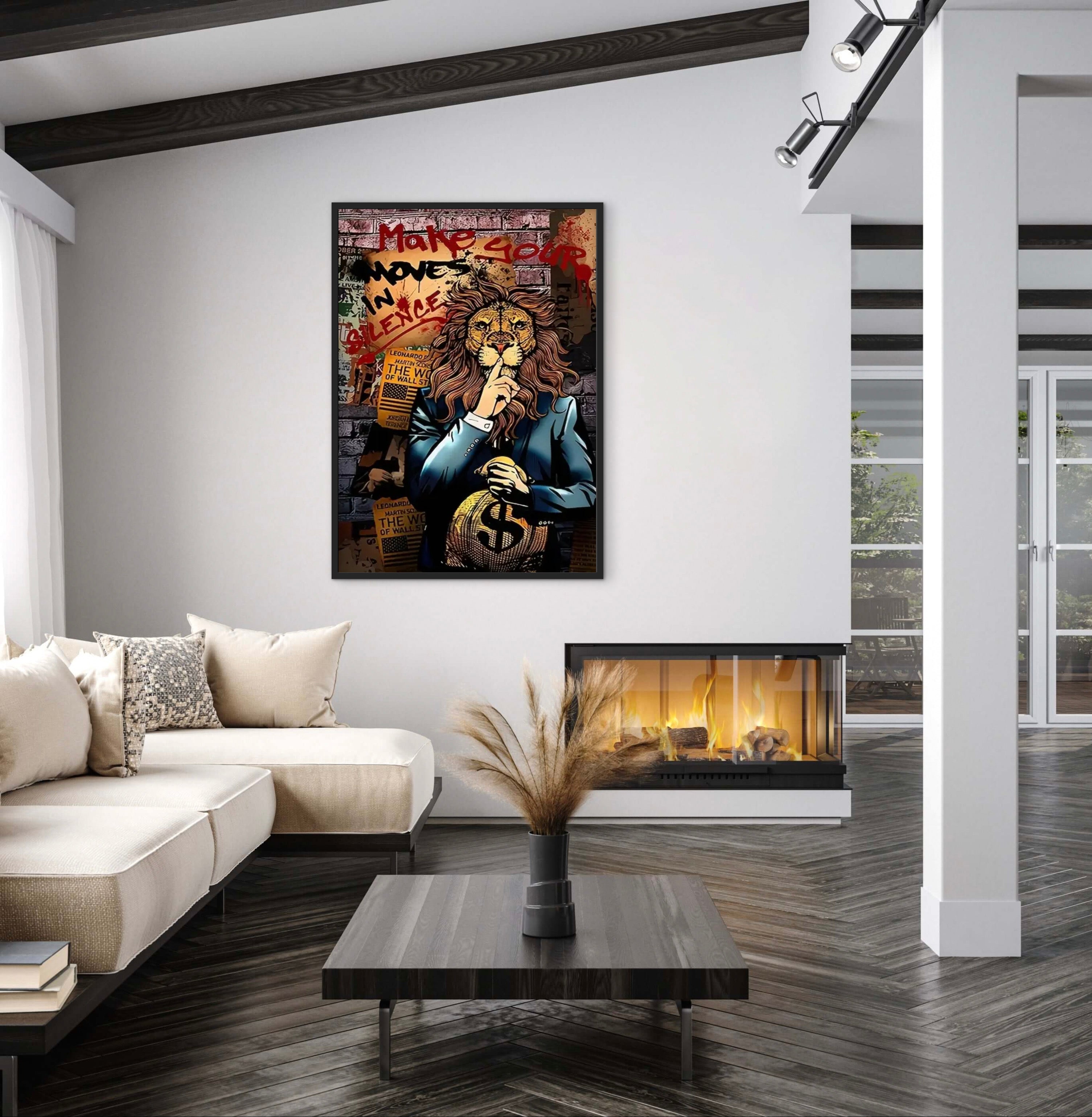 Fair Luxury Home LION – 60×40 cm Premium Art Print im schwarzen Rahmen