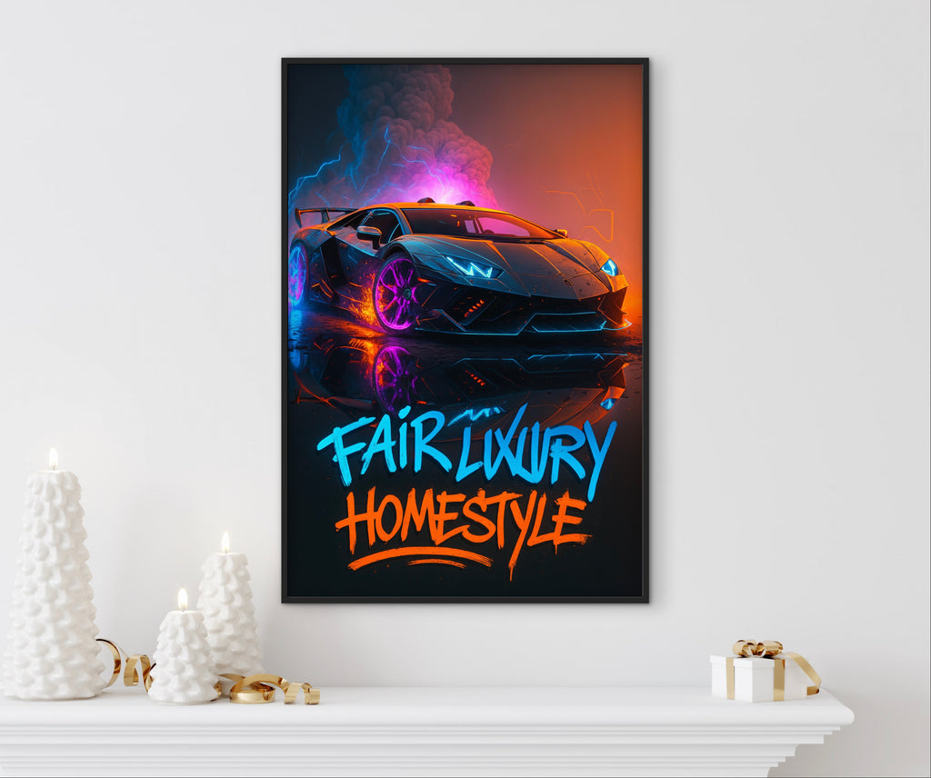 Fair Luxury Home Lambo – Premium Art Print im schwarzen Rahmen