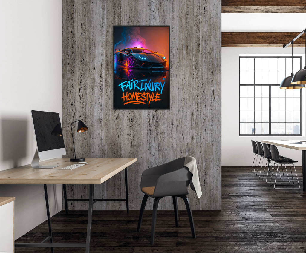 Fair Luxury Home Lambo – Premium Art Print im schwarzen Rahmen