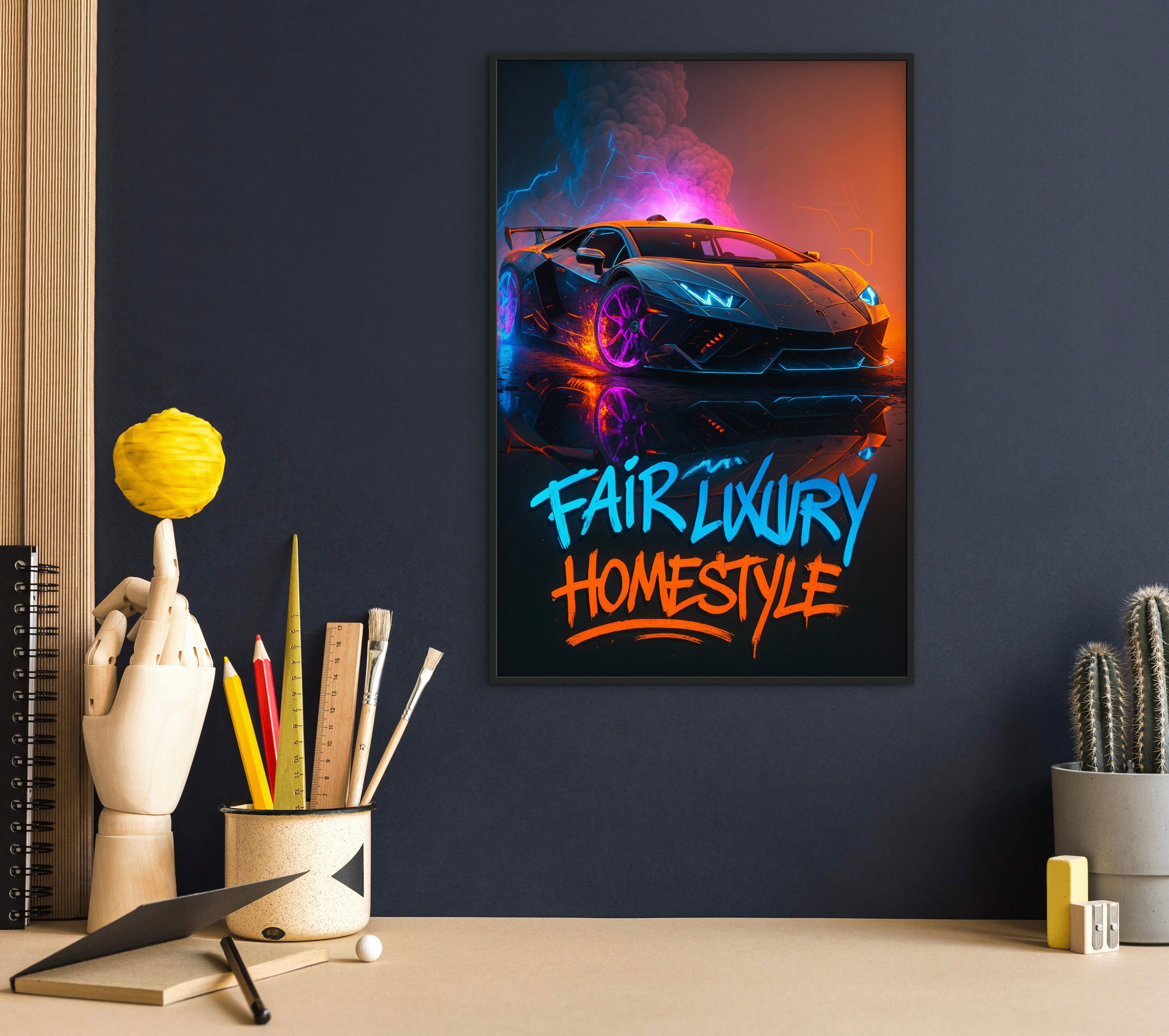 Fair Luxury Home Lambo – Premium Art Print im schwarzen Rahmen